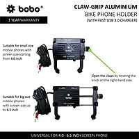 BOBO BM5 Claw-Grip Aluminium Bike Phone Holder/Mount (With Fast USB 3.0 Charger)